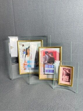 Y2K Sixtrees Radius Group Set Of 3 Beveled Glass Photo Frame Set Brass Trim New